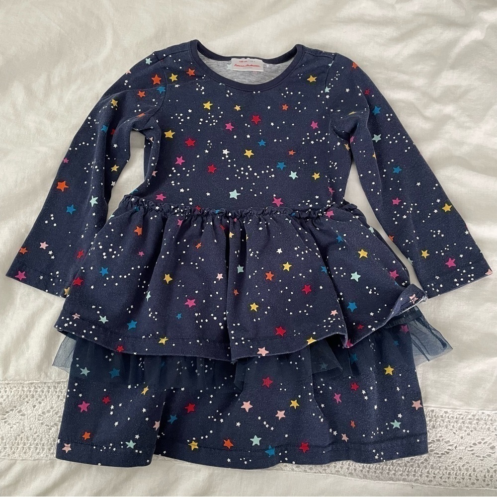 Hanna Andersson 100cm/sz 4 stars ruffle layered tutu puffy dress navy